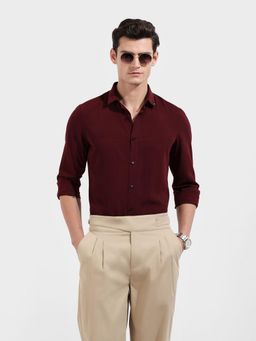 The Indian Garage Co - Men Maroon Slim Fit Collar Neck Polyester Shirt