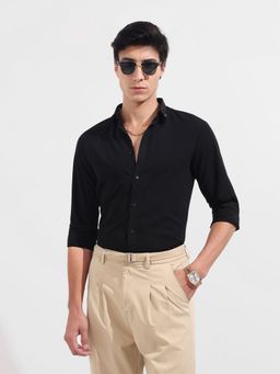The Indian Garage Co - Men Black Slim Fit Collar Neck Polyester Shirt