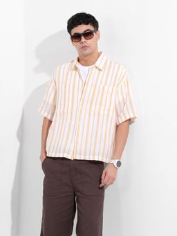 The Indian Garage Co - Men Orange Boxy Fit Collar Neck Polyester Shirt