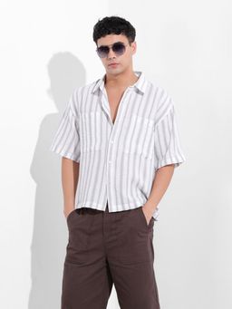 The Indian Garage Co - Men Grey Boxy Fit Collar Neck Polyester Shirt