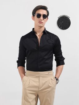 The Indian Garage Co - Men Black Slim Fit Collar Neck Cotton Shirt