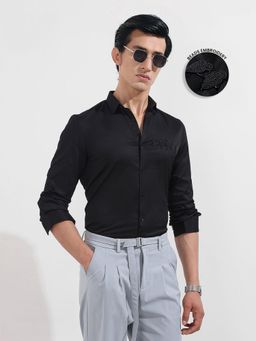 The Indian Garage Co - Men Black Slim Fit Collar Neck Cotton Shirt