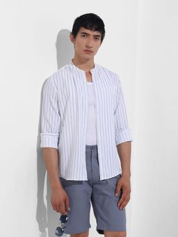 The Indian Garage Co - Men Blue Regular Fit Mandarin Neck Polyester Shirt