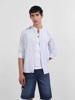 The Indian Garage Co - Men Blue Regular Fit Mandarin Neck Polyester Shirt