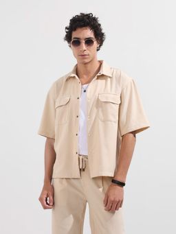 The Indian Garage Co - Men Beige Boxy Fit Collar Neck Polyester Blend Shirt