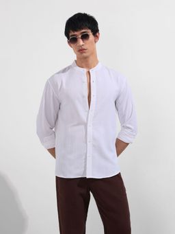 The Indian Garage Co - Men White Relaxed Fit Mandarin Neck Polyester Shirt