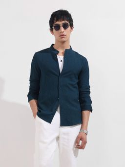 The Indian Garage Co - Men Teal Regular Fit Mandarin Neck Polyester Blend Shirt