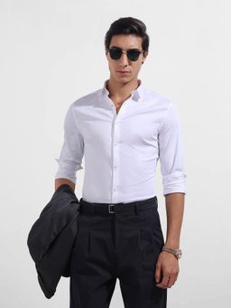 The Indian Garage Co - Men White Slim Fit Collar Neck Cotton Blend Shirt