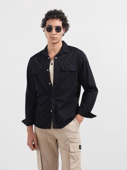 The Indian Garage Co - Men Black Regular Fit Collar Neck Polyester Shirt