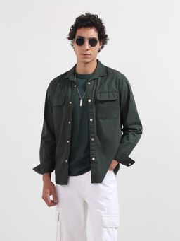 The Indian Garage Co - Men Green Regular Fit Collar Neck Polyester Shirt
