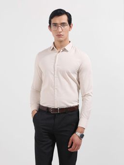 The Indian Garage Co - Men Beige Slim Fit Collar Neck Cotton Blend Shirt