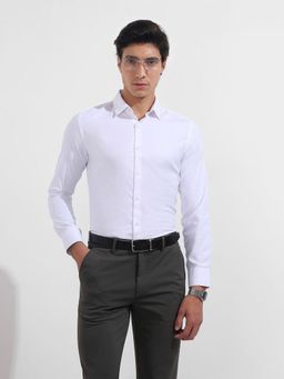 The Indian Garage Co - Men White Slim Fit Collar Neck Cotton Blend Shirt