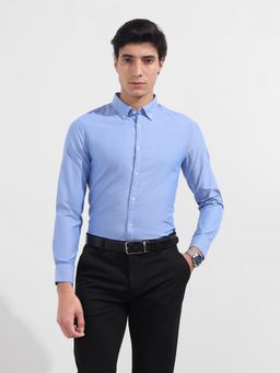 The Indian Garage Co - Men Blue Slim Fit Collar Neck Cotton Blend Shirt
