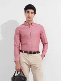 The Indian Garage Co - Men Red Slim Fit Collar Neck Cotton Blend Shirt
