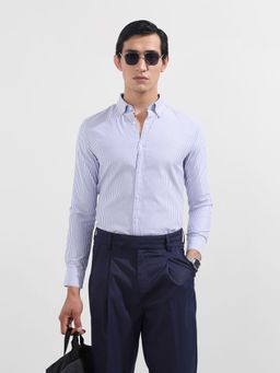 The Indian Garage Co - Men Blue Slim Fit Collar Neck Cotton Blend Shirt