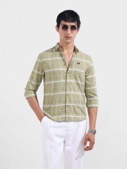 The Indian Garage Co - Men Green Slim Fit Collar Neck Cotton Shirt