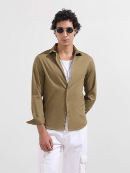 The Indian Garage Co - Men Green Slim Fit Collar Neck Polyester Blend Shirt