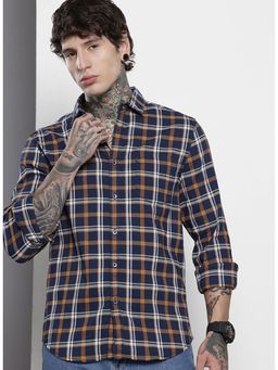 The Indian Garage Co - Men Blue Slim Fit Collar Neck Cotton Blend Shirt