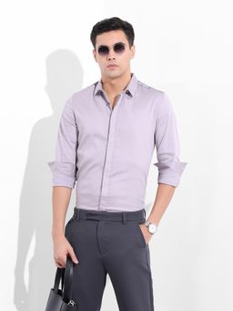 The Indian Garage Co - Men Grey Slim Fit Collar Neck Cotton Blend Shirt
