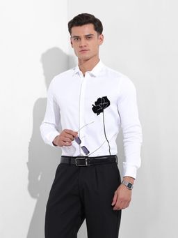 The Indian Garage Co - Men White Slim Fit Collar Neck Cotton Blend Shirt