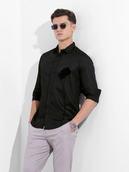 The Indian Garage Co - Men Black Slim Fit Collar Neck Cotton Blend Shirt