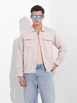 The Indian Garage Co - Men Beige Regular Fit Collar Neck Polyester Blend Shirt