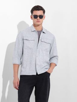 The Indian Garage Co - Men Grey Regular Fit Collar Neck Polyester Blend Shirt