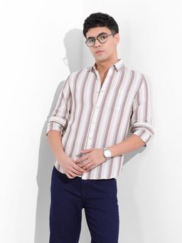 The Indian Garage Co - Men Cream Slim Fit Collar Neck Cotton Shirt