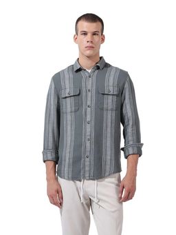 The Indian Garage Co - Men Green Slim Fit Collar Neck Cotton Shirt