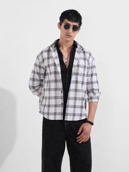 The Indian Garage Co - Men White Relaxed Fit Collar Neck Cotton Blend Shirt