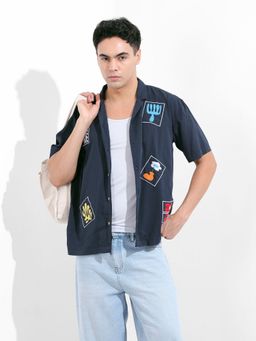 The Indian Garage Co - Men Navy Blue Relaxed Fit Collar Neck Rayon Shirt