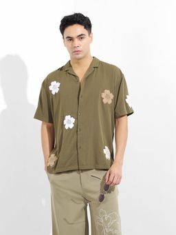 The Indian Garage Co - Men Olive Relaxed Fit Collar Neck Rayon Shirt