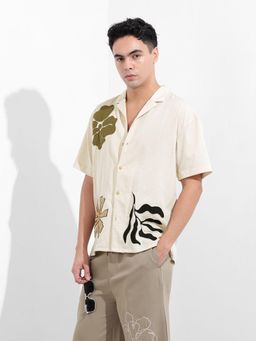 The Indian Garage Co - Men Cream Relaxed Fit Collar Neck Rayon Shirt