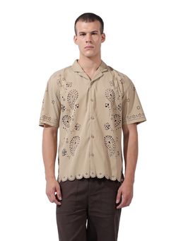 The Indian Garage Co - Men Beige Relaxed Fit Collar Neck Polyester Shirt