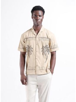 The Indian Garage Co - Men Beige Relaxed Fit Collar Neck Polyester Shirt