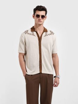 The Indian Garage Co - Men Cream Oversized Fit Collar Neck Cotton Shirt
