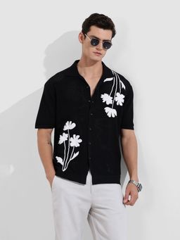 The Indian Garage Co - Men Black Oversized Fit Collar Neck Cotton Shirt