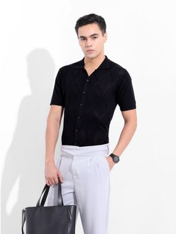 The Indian Garage Co - Men Black Slim Fit Collar Neck Cotton Shirt