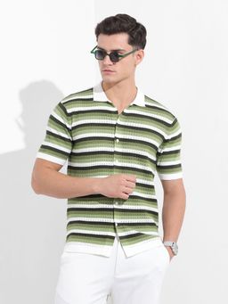The Indian Garage Co - Men Green Slim Fit Collar Neck Cotton Shirt