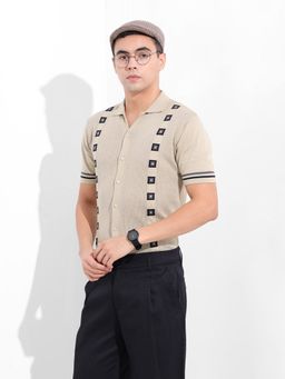 The Indian Garage Co - Men Cream Slim Fit Collar Neck Cotton Shirt