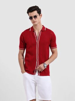 The Indian Garage Co - Men Maroon Slim Fit Collar Neck Cotton Shirt