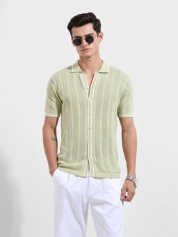 The Indian Garage Co - Men Green Slim Fit Collar Neck Cotton Shirt