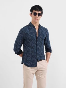 The Indian Garage Co - Men Blue Regular Fit Collar Neck Rayon Shirt