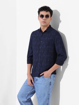 The Indian Garage Co - Men Blue Regular Fit Collar Neck Rayon Shirt