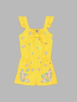 Blue Giraffe - Girls Yellow Embroidered Jumpsuit