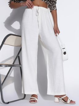 SHOWOFF - Edition Women's White Solid Loose Fit Parallel Trousers