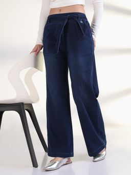 SHOWOFF - Edition Women's Navy Blue Solid Straight Fit Parallel Trousers (Set of 2)