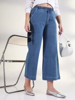 SHOWOFFFF - Women'S Blue Solid Wide Leg Culottes