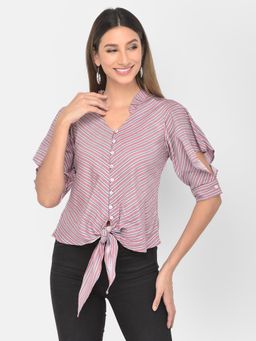 Latin Quarters - Red Color Half Sleeve Yarn Dyed Pattern Blouse