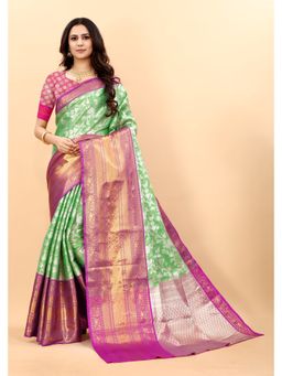Yavira Silk - Pista Green Ethnic Wear Silk Blended Traditional Saree with Unstitched Blouse